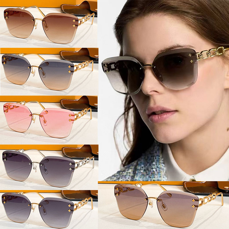 Z2142U Women Designer Jewelis cat eye sunglasses gradient color lenses metal chain mirror legs high-quality designer miss sunglasses UV protection party travel