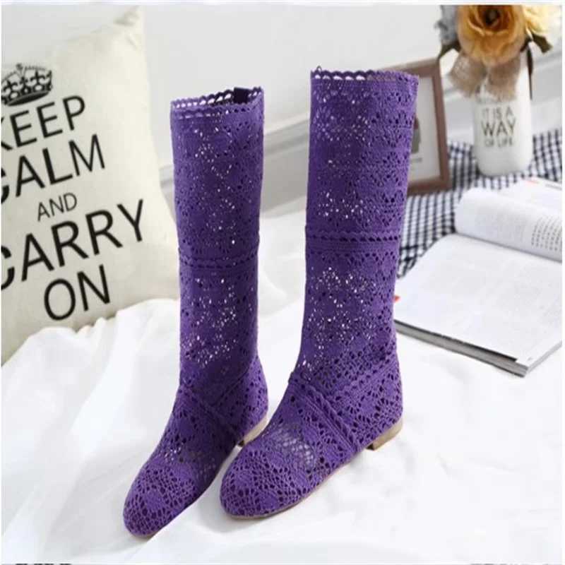 Womens Spring High Boots Wool Hollow Boots Fashion Luxury Brand Summer White Lace Boots Ladies Hollow Flat Casual Shoes W250902