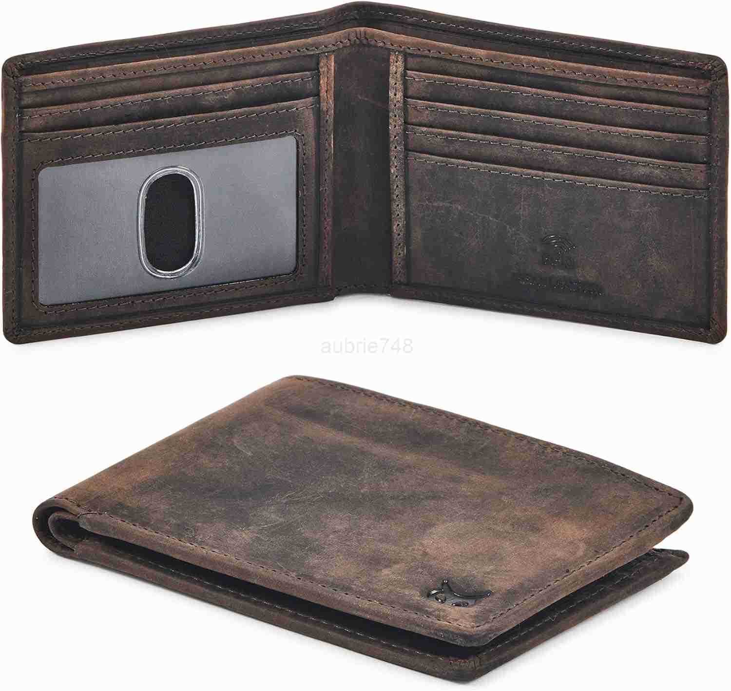 Leather Mens Bifold Wallet RFID Blocking Slim Minimalist Front Pocket Thin Stylish with ID Window in Gift Box Nappa BlackZ250911