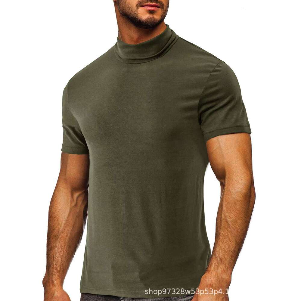 95% Polyester 5% Spandex T-Shirt Solid Color High Neck Base Men's Short Sleeve Sports Outing