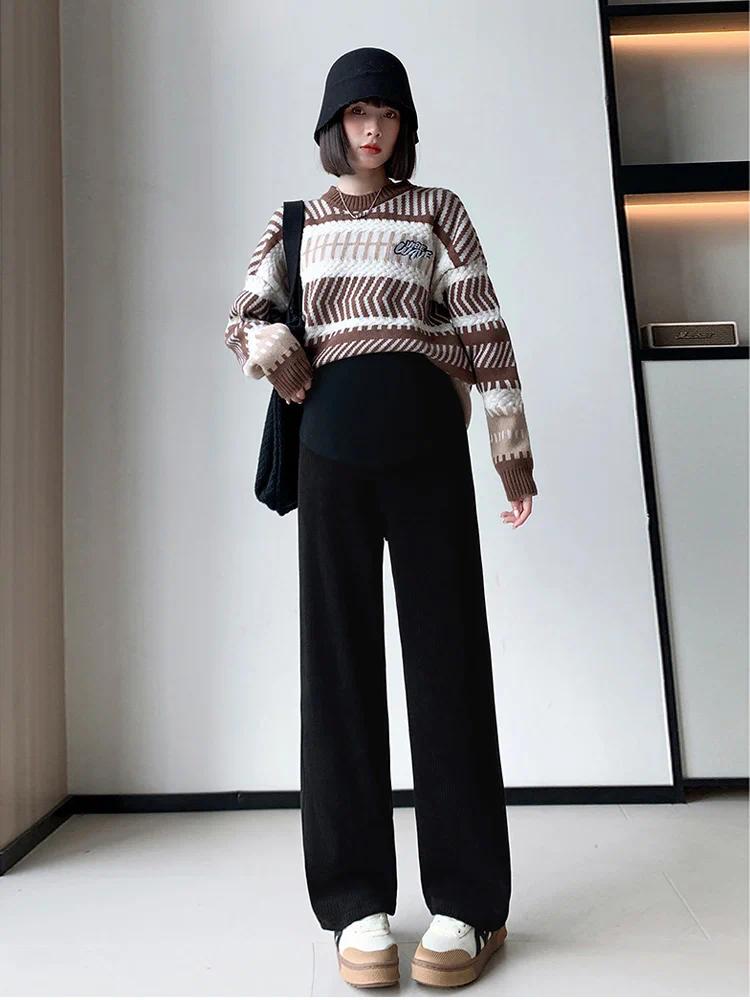 Spring Autumn Fashion Maternity Straight Pants, Wide Leg Loose Across High Waist Trousers, Clothes for Pregnant Women Pregnancy