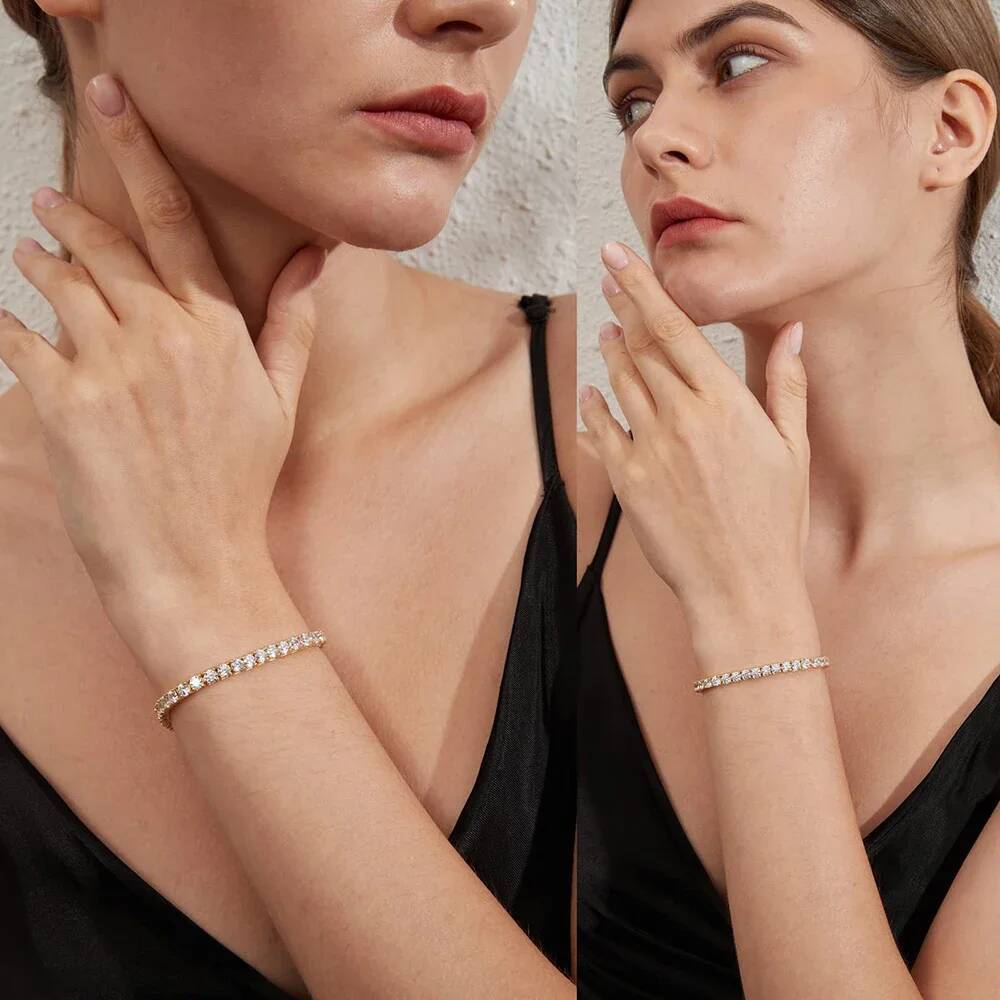 345mm Classic Mossanite Diamond Tennis Bracelets 925 Sterling Silver Plated 18K Yellow Gold Bracelet for Women Men Jewelry