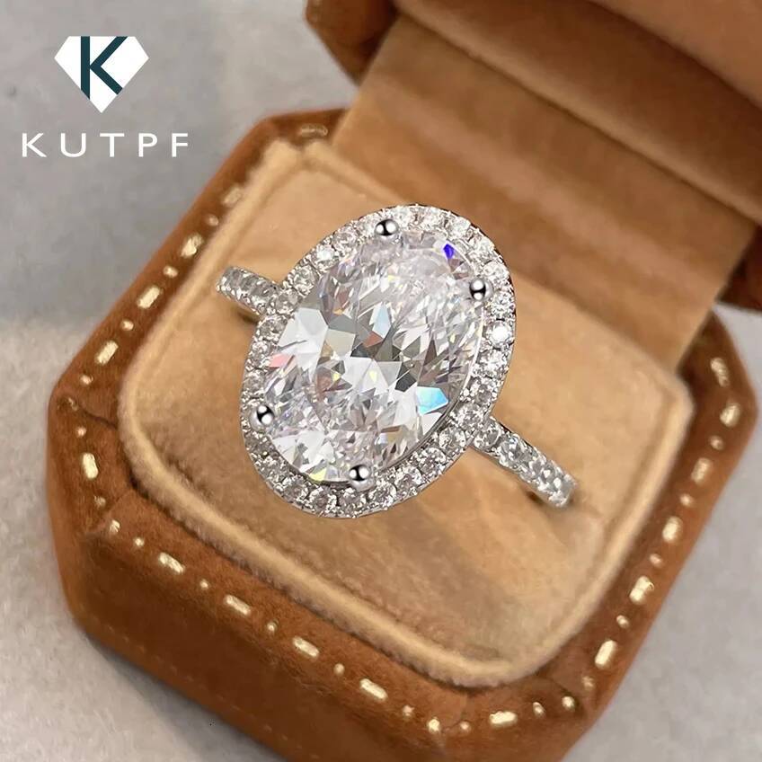 Oval Cut Moissanite Halo Rings with Gra 12carat D Color Lab Diamond Engagement Ring 925 Sterling Silver Wedding Band for Women