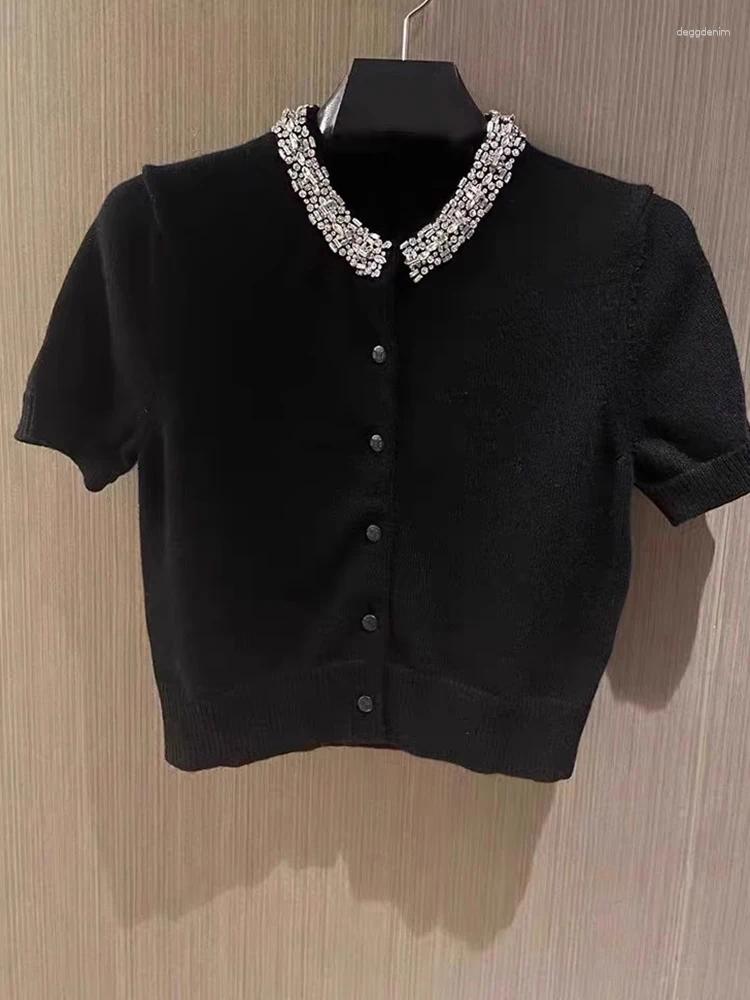 Women's Sweaters Faionable Heavy-Embroidered Diamond Knitted Cardigan Commute Anti-Aging Sle Autumn Arrival Versatile Base Irt Top