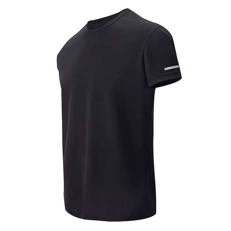 Men's Reflective Stripe Short Sleeve Casual T-Shirt Solid Color Quick-Dry Sports Running Hiking Blank Style