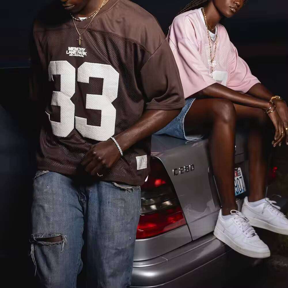 Men's V-Neck Football Sports Shirt T-Shirt Quick-Dry Heavyweight Square Puff Print Mesh 100% Polyester Knit