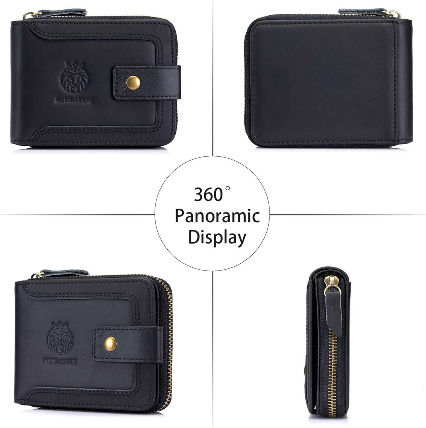 Genuine Leather Zipper Wallet for Men RFID Blocking Large Capacity Vintage Wallet with Coin Pocket ID Window CoffeeZ250911