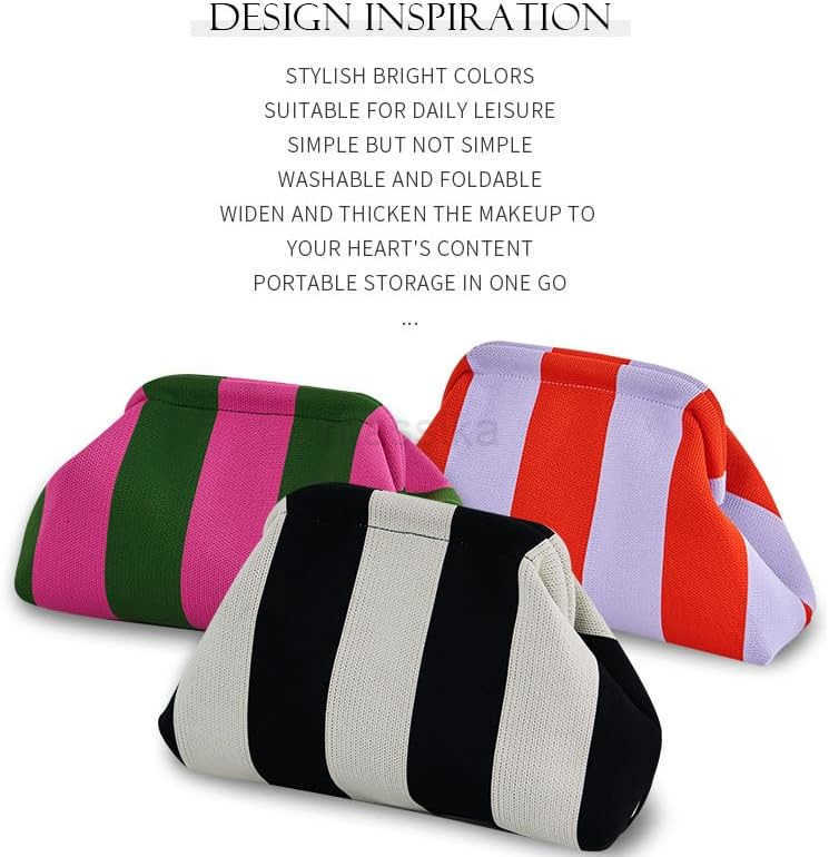 Clutch Purses for Women 2025 Summer Beach Woven Crochet Bag Dumpling Striped Ruched Cloud Purse Evening Handbag M250902