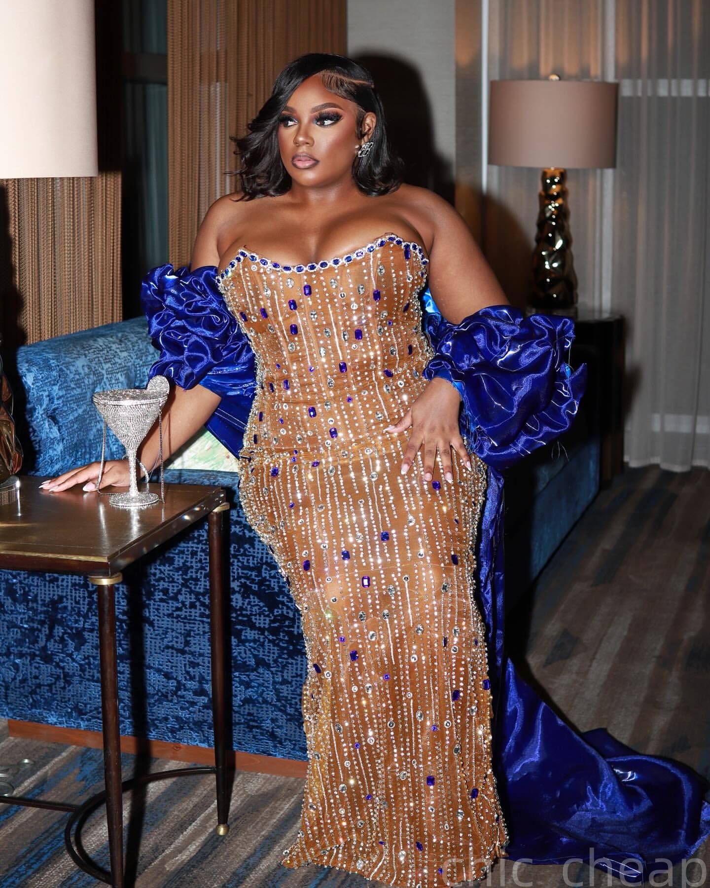 Aso Ebi Royal Blue Mermaid Prom Dresses 2025 Illusion Crystals Satin Evening Formal Party Second Birthday Engagement Gowns Plus Size Dress For Special