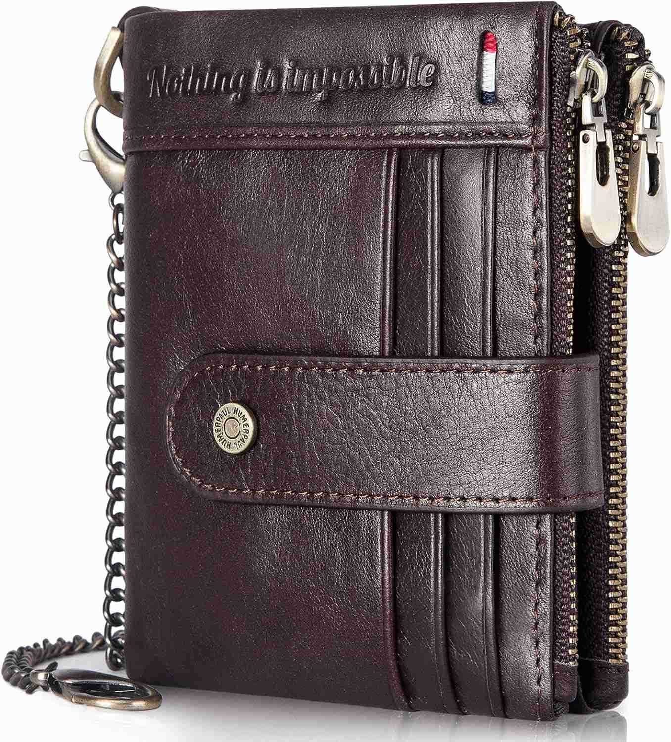 Chain Wallets RFID Wallets for Men Genuine Leather Wallet Zipper Bifold Wallet for Work Travel Outdoors With ID Window and Coin PurseZ250911