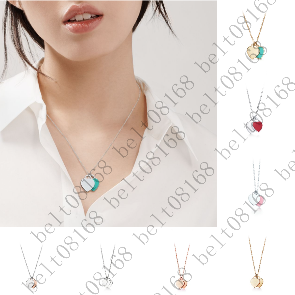 women designer brand necklace woman fashion luxury sterling silver jewelry double hearts shaped pendant necklaces gold sliver rose gold necklace party gift