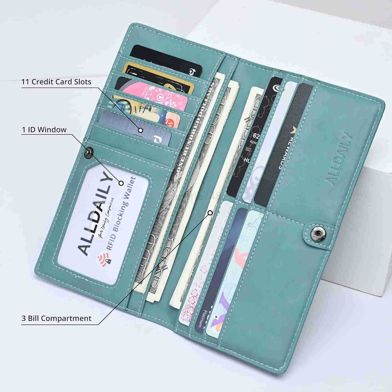 Ultra Slim Thin Women Wallet RFID Blocking CARD Holder Bifold Long Ladies Billfold Purist BlueZ250911