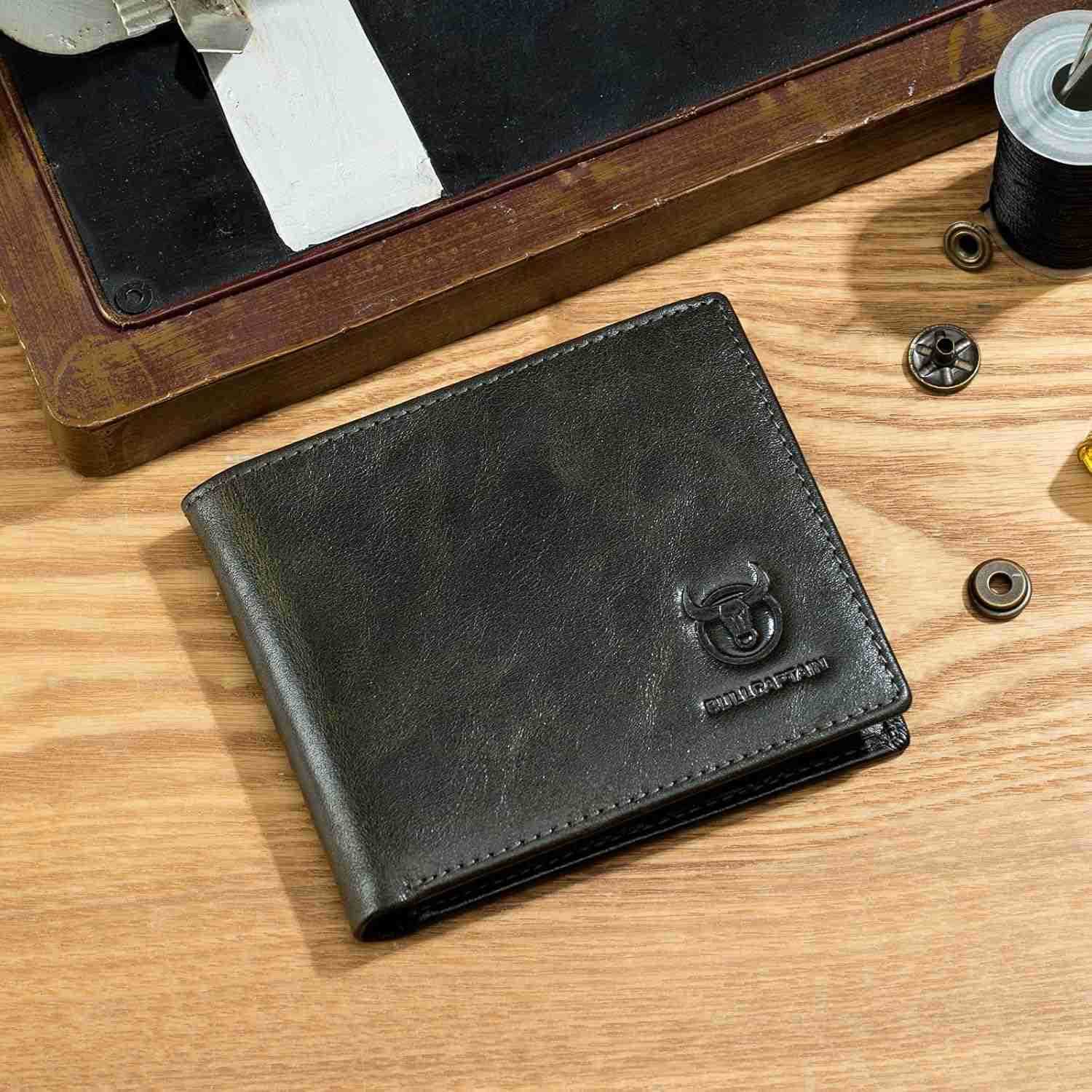 RFID Wallets for Men Slim Bifold Genuine Leather Front Pocket Wallet with 2 ID Windows QB05 BrownZ250911