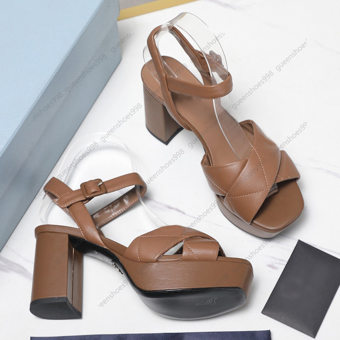 Top Quality Fashion Platform Heel Sandals Women Casual Luxury Designer Shoes High Heels Party Shoe Leather Cross Splicing Wedding shoes Size 35-42