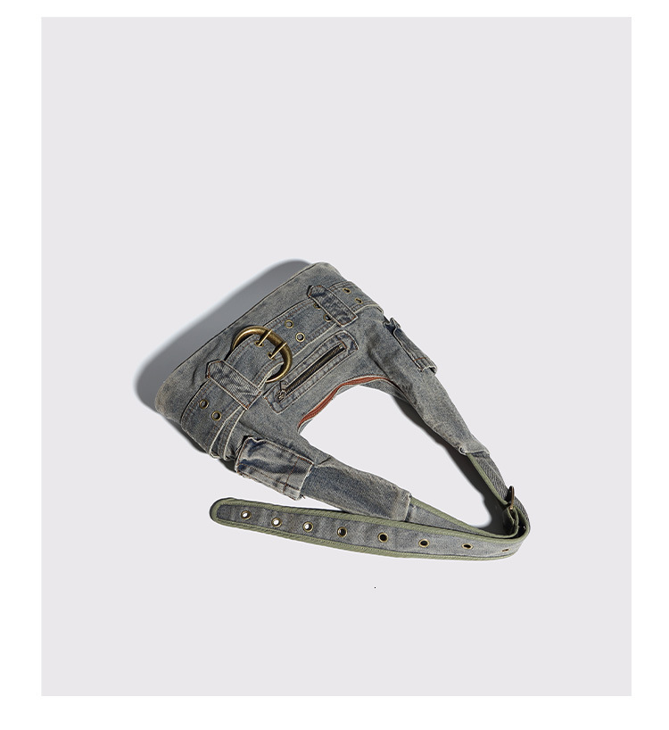 atmosphere autumn new Y K washed denim bag niche design fashionable and versatile retro texture underarm bag casual designer shoulder bag