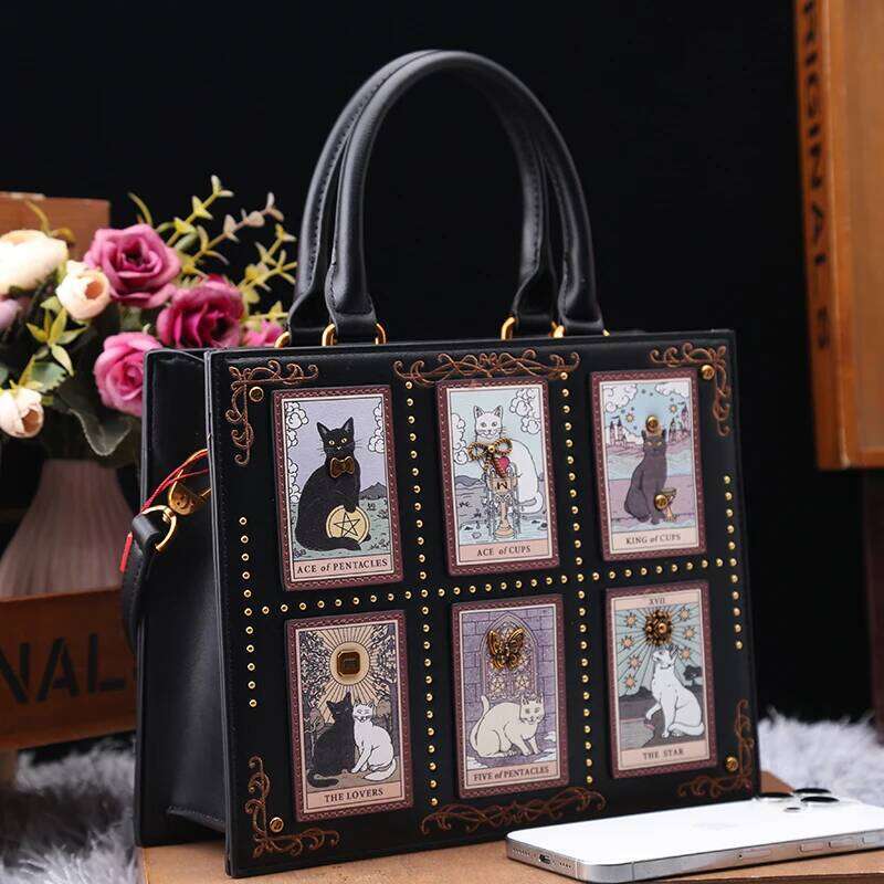 Vintage Designer Delicate Embroidery Cat Printing Women Popular And Fashionable Tote Bag With Large Capacity