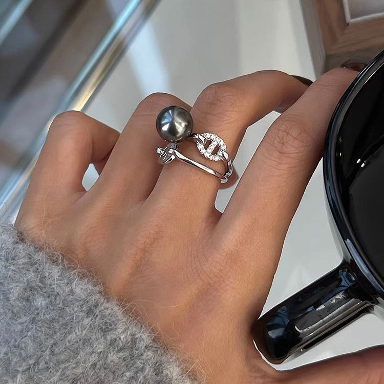 Luxury Brand Designer Jewelry High-End Diamond-Studded Pig Nose Double Personality Ring For Women, Elegant And Luxurious, Niche Design, Adjustable Ope