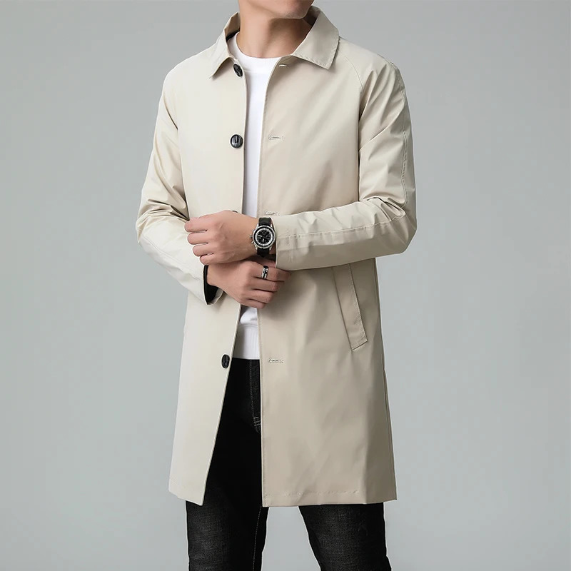Casual Fashion Highquality Light Business Suit Jacket Long Men Trench Coat Windbreaker Overcoat Clothing 250902