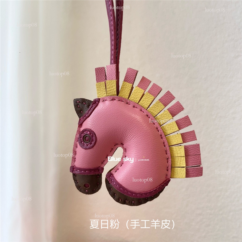 Fashion style cute handmade sheepskin pony head pendant genuine leather war horse unicorn bag charm highend car hanging decoration for women Luxurys d