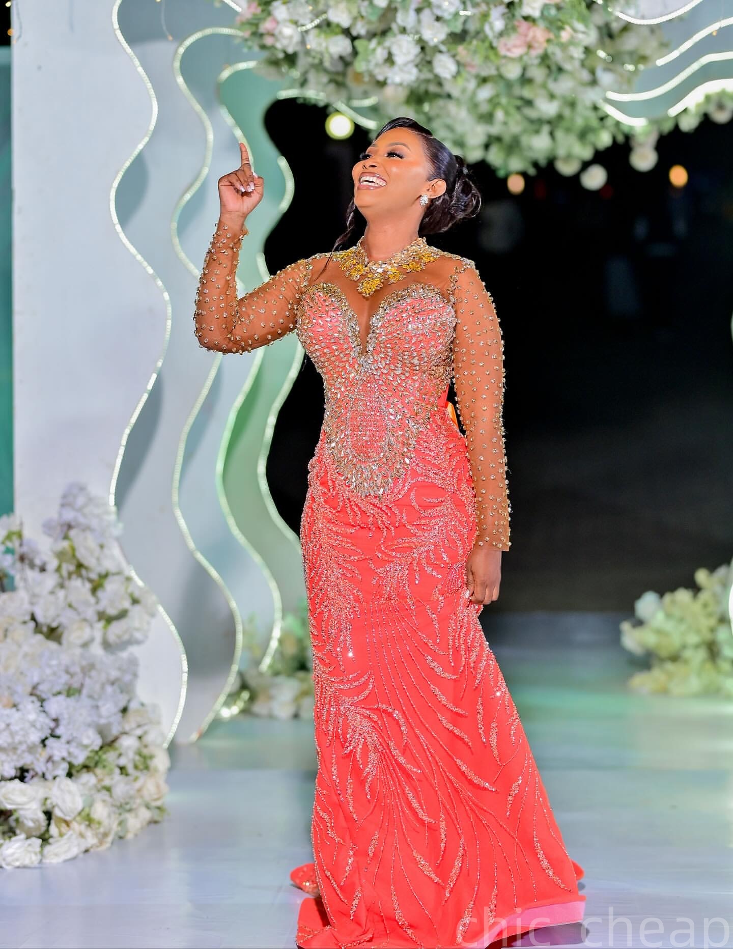 Aso Ebi Water Melon Mermaid Prom Dresses 2025 Crystals Beaded Sheer Neck Evening Formal Party Second Birthday Engagement Gowns Plus Size Dress For Spe