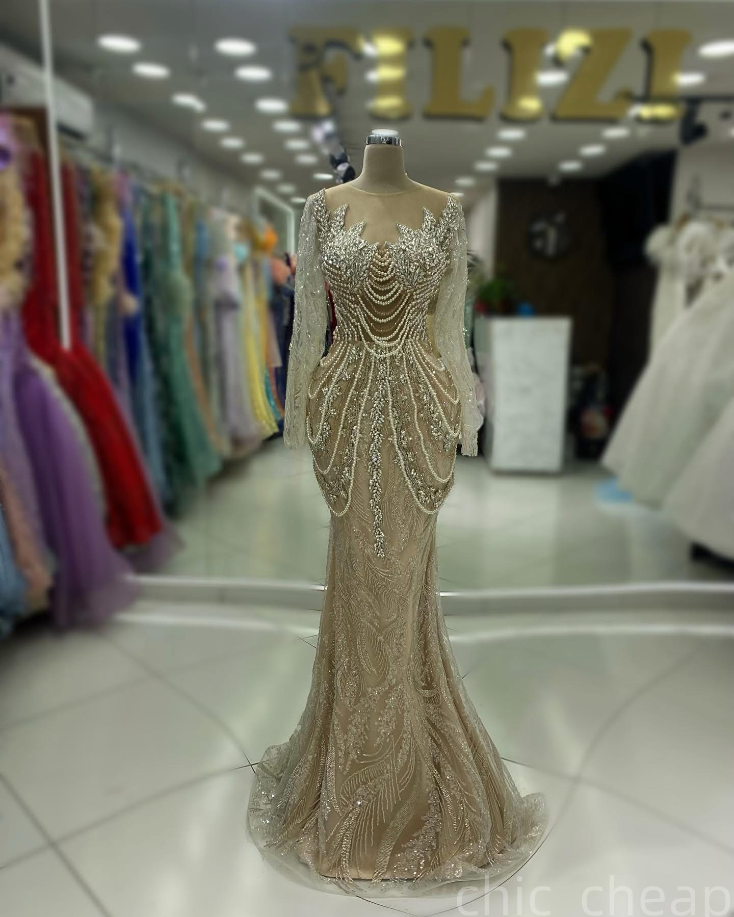 Aso Ebi Mermaid Champagne Prom Dresses 2025 Pearls Crystals Sparkling Evening Formal Party Second Birthday Engagement Gowns Plus Size Dress For Specia
