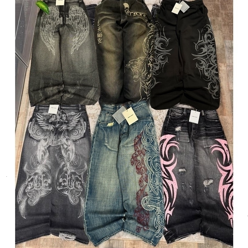 Y2K Gothic Oversized Jeans Unisex High Street Japanese Fashion Retro Wide Pants Harajuku HipHop Work yy250901