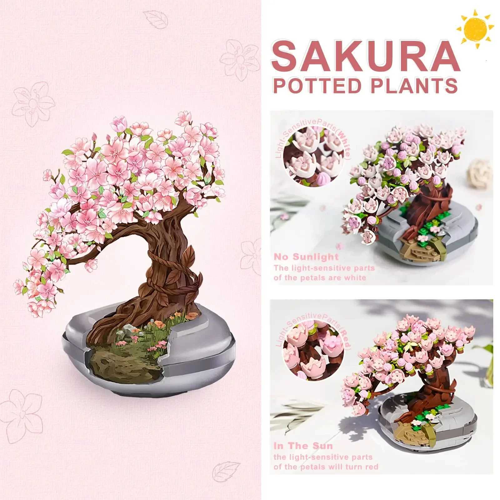 Mini Plant Bonsai Building Block Flower Plant Cherry Blossom Tree Potted Bouquet Model Bricks Home Decoration Toy For Kids Gifts G250902
