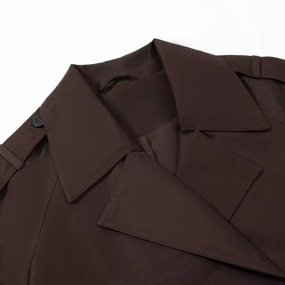 TRAFZR Brown Trench Coat Woman Long Sleeve Urban Solid Cropped Womens Casual Classic 2025 Trend Jackets Outerwears 250823