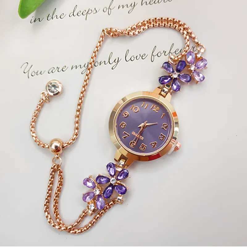 Womens Fashion Light Luxury Quartz Bracelet Watch Premium Exquisite Violet Crystal Females Watches GiftXJ250902