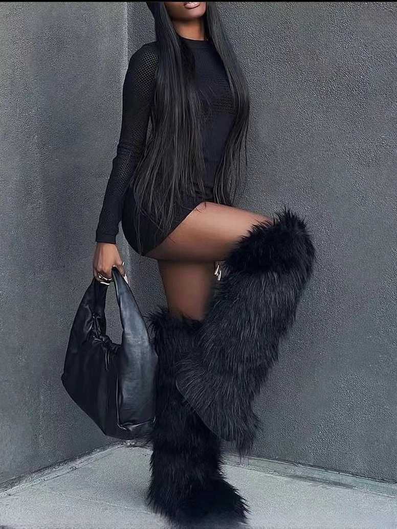 Winter Women Snow Boots Faux Fur Long Boots Warm Plush Platform Kneehigh Boots Outdoor Furry Cute Overtheknee Boots Girls Y2K W250902