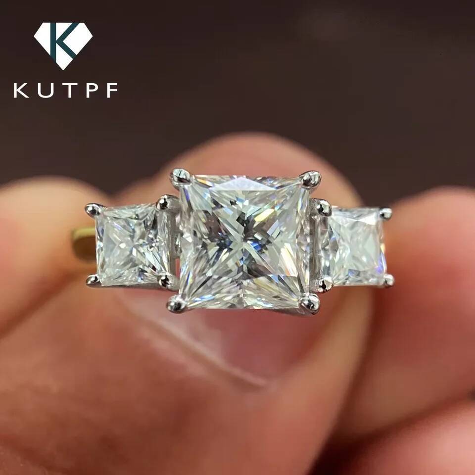 64Cttw Princess Cut Full Moissanite Engagement Ring with Certificates S925 Silver 3Stone Lab Diamond Wedding Rings for Women