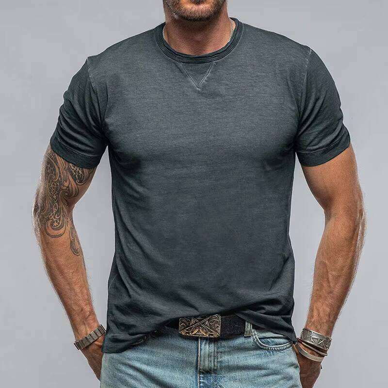 Men's Comfortable T-Shirt 180g Knitted Fabric Round Neck Short Sleeve Solid Color Muscle Breathable Casual Outdoor Commuting