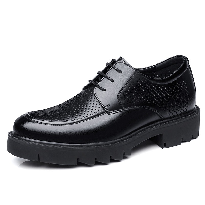 Men's high-heel leather shoes with 10cm height increase Men's hollowed-out business formal dress shoes with large toe. Gentleman's brea