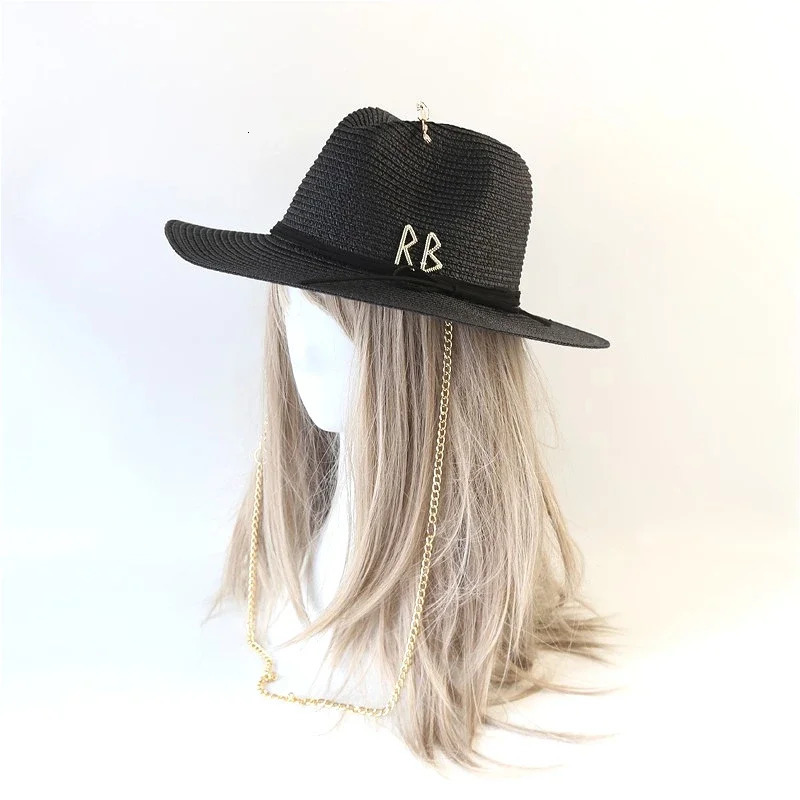 Fashionable Metal RB Letter Straw Hats for Women Men Summer Outdoor Holidays Beach Sun Hat Straw Hats for Women Fashion Panama 250902