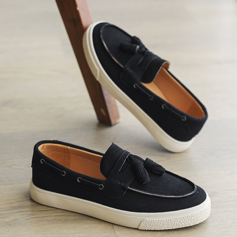 Summer fringed loafers, British casual, simple and comfortable sneakers, men's frosted bean shoes, one-step lazy people, popular men's shoes