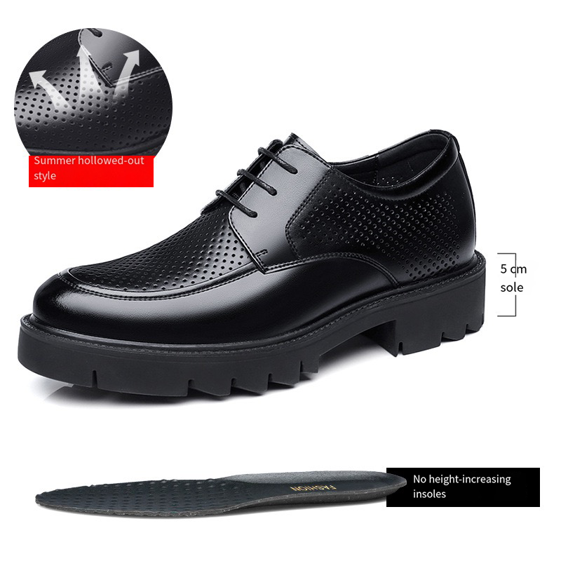 Men's high-heel leather shoes with 10cm height increase Men's hollowed-out business formal dress shoes with large toe. Gentleman's brea