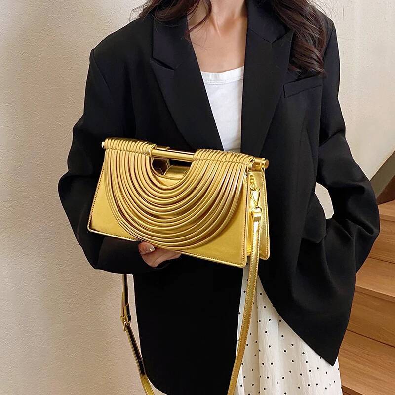 Branded Evening Clutch Purse Women Noodles Design Golden Crossbody Bag For Wedding Dinner Party Designer Handbag high-quality