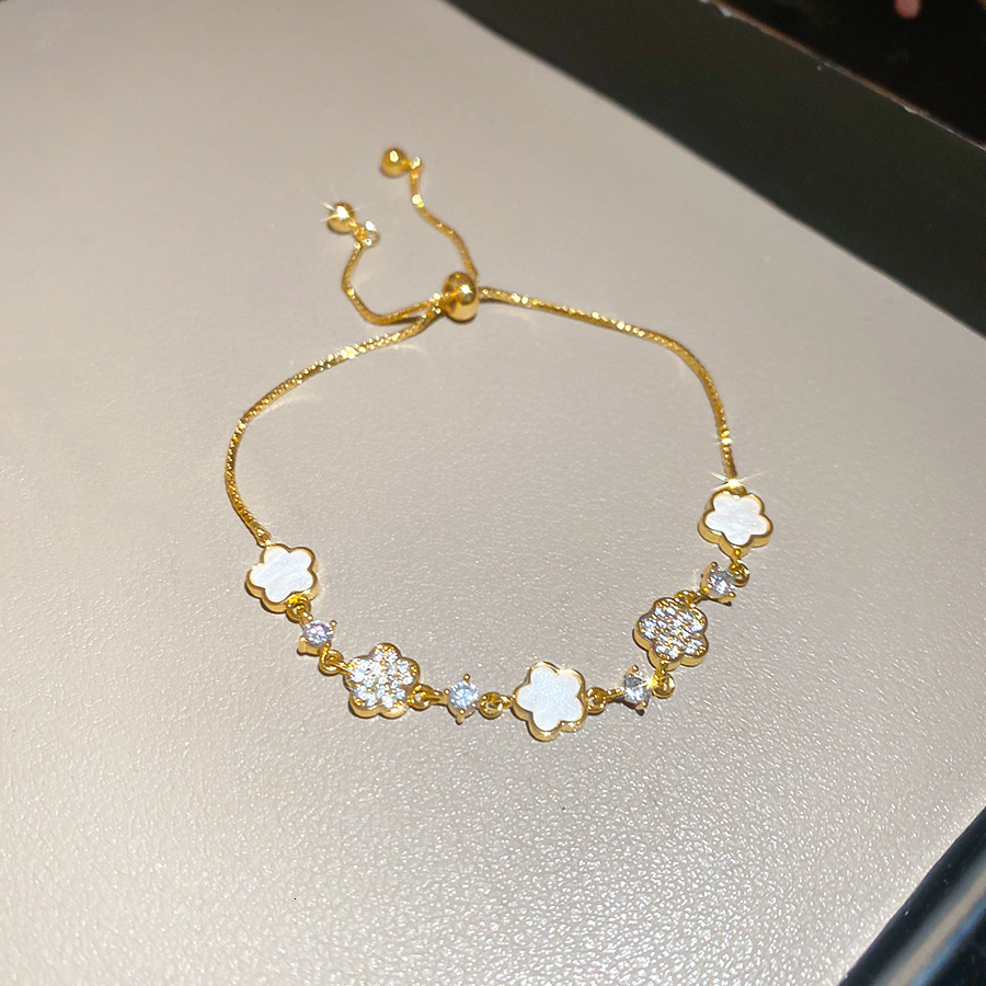 Acetate Zircon Flower Pendant Korean Style Niche Sweet Bracelet Versatile Fashion High-end Feel Jewelry