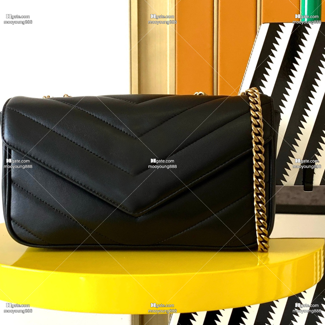 12A Upgrade Mirror Quality Designer LouLou Bag 24cm Real Lambskin Handbags for Women Luxury Shoulder Chain Bag Black Crossbody Purse with Box