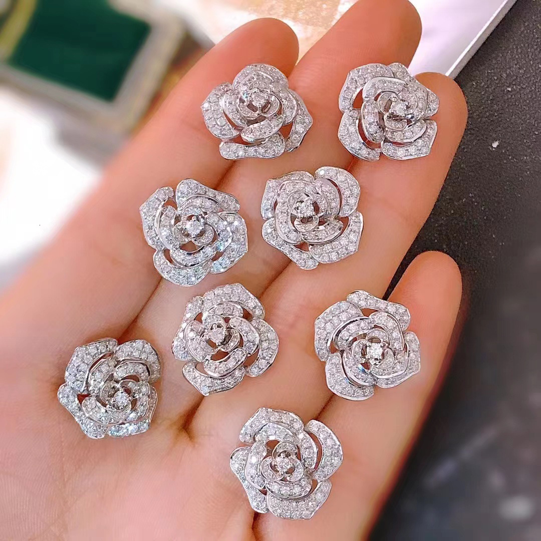 Luxury Brand Designer Jewelry New High-end Style Small Fragrant Mountain Camellia Earrings Ins Exquisite Temperament Rose Earrings Trendy Women's