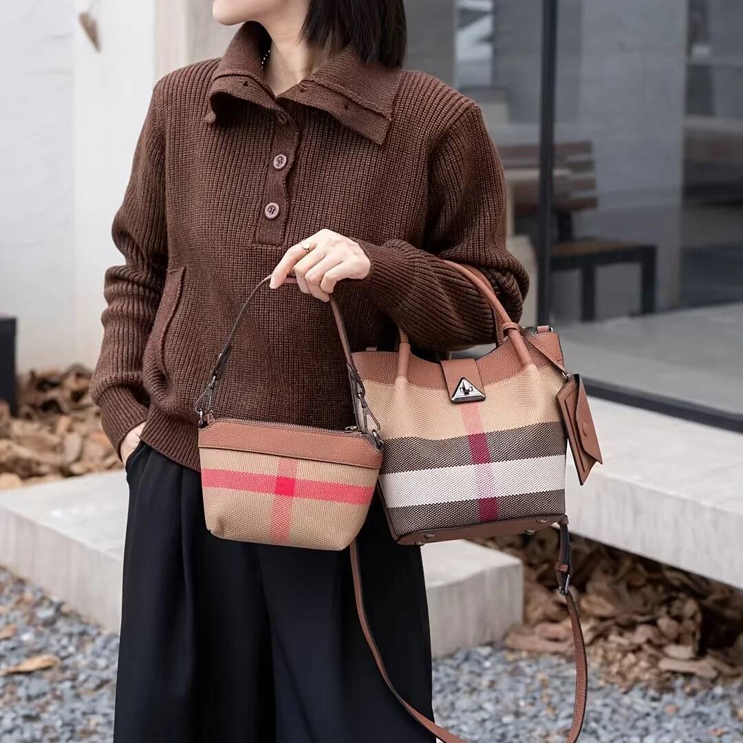 2025 New Women's Handbag Leather Canvas Shoulder Bag Fashion Designer Women's Bag with Adjustable Shoulder Strap Large Wallet Handbag