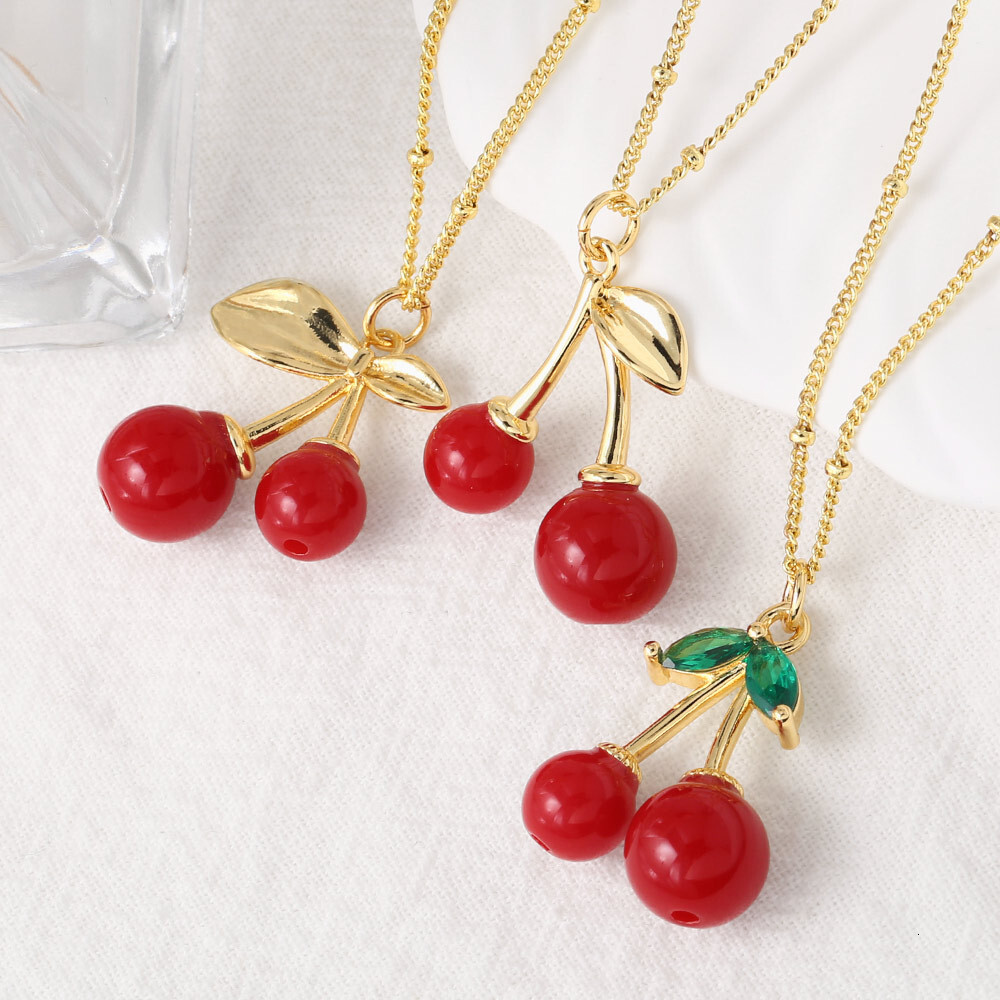 Luxury Brand Designer Jewelry AS Jewelry Hot Sale Niche Design Fruit Cherry Pendant Necklace Clavicle Chain For Women Nkb750