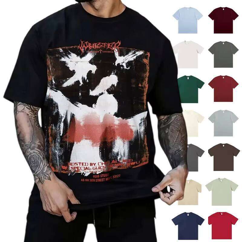 High Quality Clothing 100% Cotton 230Gsm Heavyweight Streetwear Printed O-Neck Casual Short Sleeve Men's T-Shirt