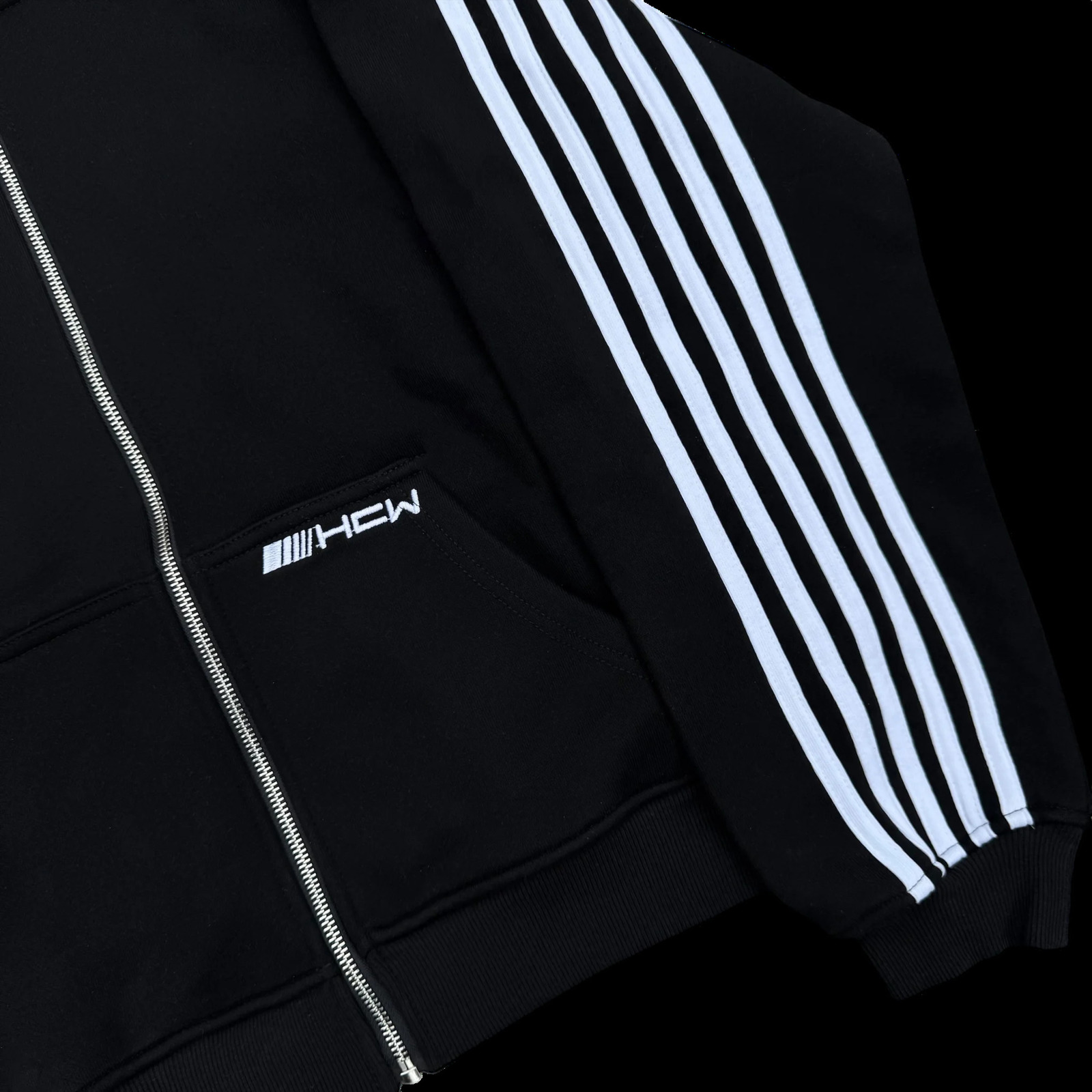 HCW Striped Embroidered Black Hoodie Sweatpants Two Piece Suit Y2K Sportswear Letter Embroidery Oversized Zipper Sweatshirt Pant 250902