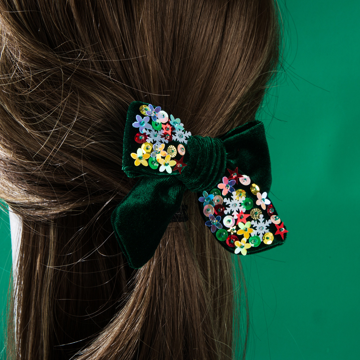 New Christmas Flannelette Bow Hair Clips for Women Hand Sewn Stars Snowflakes Glitter Sweet Party Hair Accessories