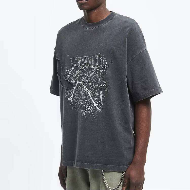 T-Shirt 100% Cotton Crew Neck Short Sleeve Distressed Style Print Oversized Knit Men's Clothing