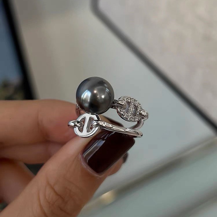 Luxury Brand Designer Jewelry High-End Diamond-Studded Pig Nose Double Personality Ring For Women, Elegant And Luxurious, Niche Design, Adjustable Ope
