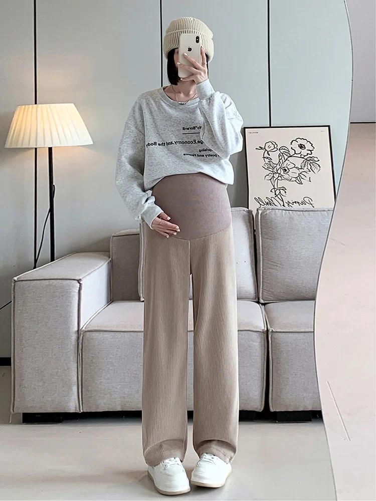 Spring Autumn Fashion Maternity Straight Pants, Wide Leg Loose Across High Waist Trousers, Clothes for Pregnant Women Pregnancy