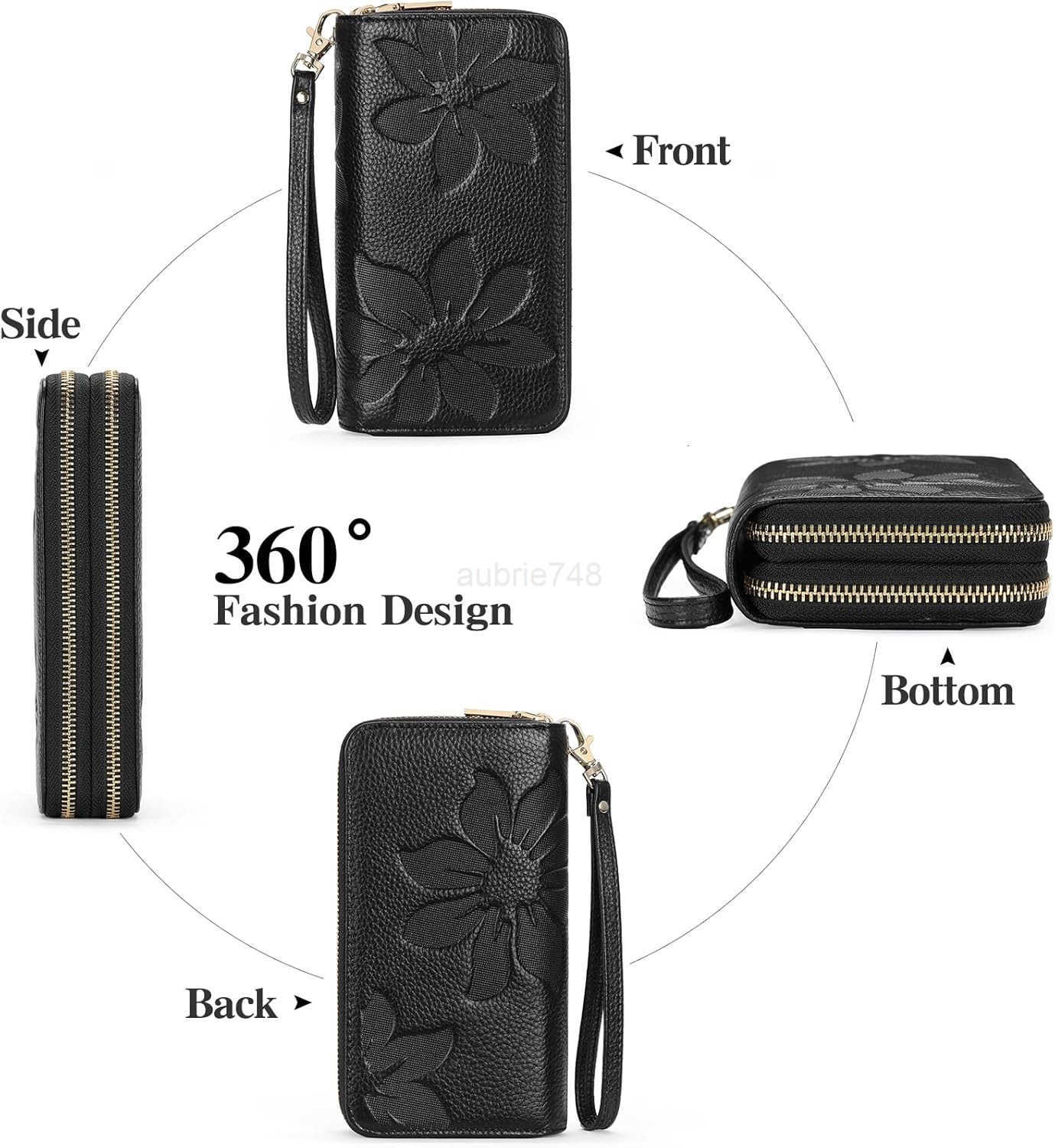 Womens Wallet Large Capacity Double Zip Ladies Card Phone Holder RFID Blocking Wristlet LeatherZ250911