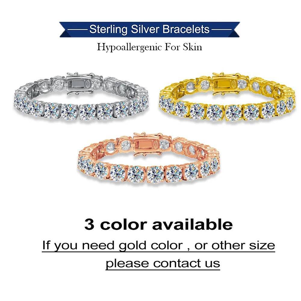 345mm Classic Mossanite Diamond Tennis Bracelets 925 Sterling Silver Plated 18K Yellow Gold Bracelet for Women Men Jewelry